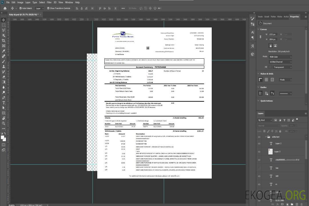 Modèle de relevé de la cinquième troisième banque des États-Unis facile à remplir au format de fichier .xls et .pdf template